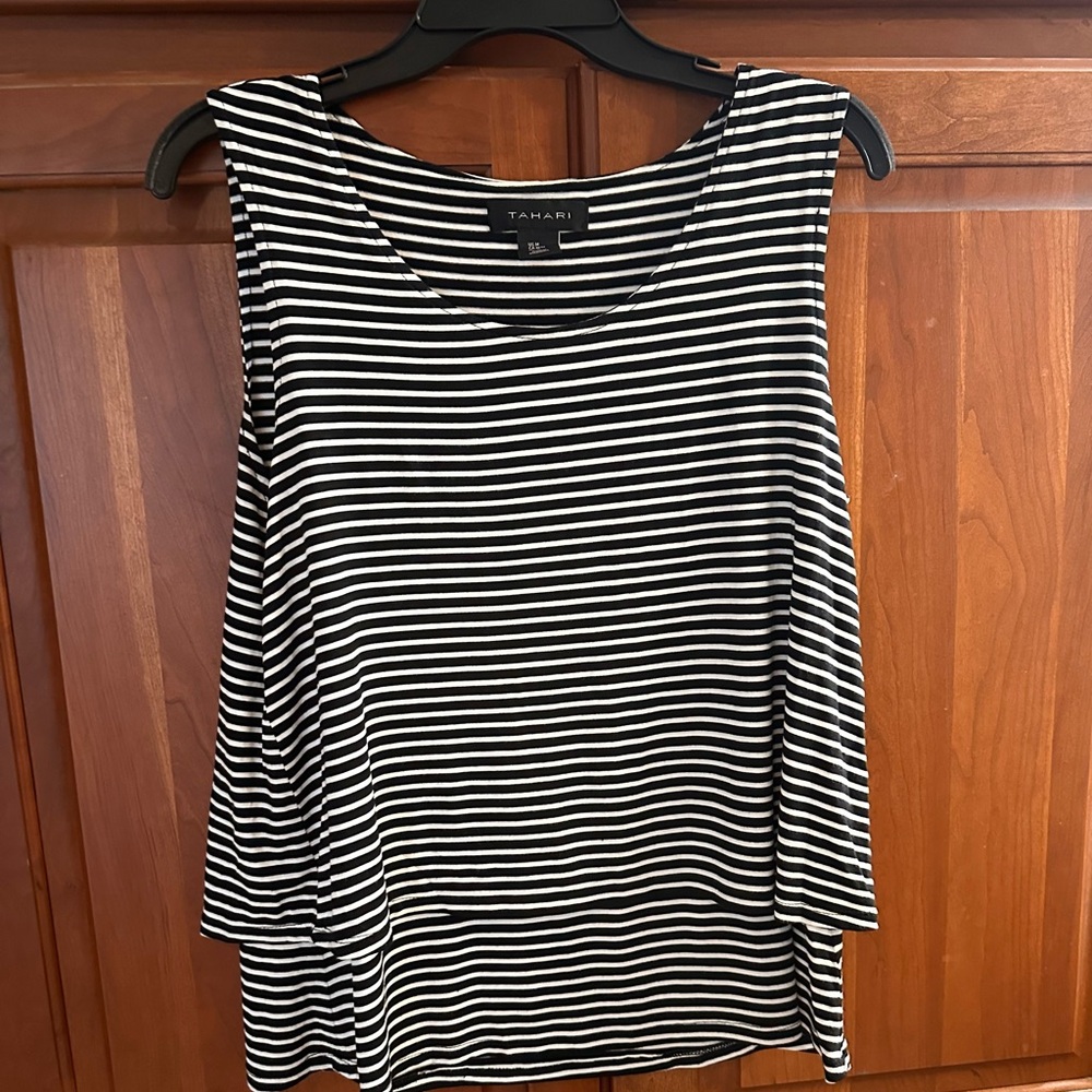 Tahari black and white Striped Tank Top